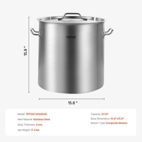 Stainless Steel Stockpot 53 Quart Large Cooking Pots Cookware Sauce Pot