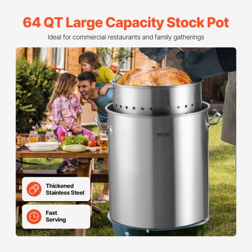 Stainless Steel Stockpot 54L Large Cooking Pots Cookware Sauce Pot with Basket