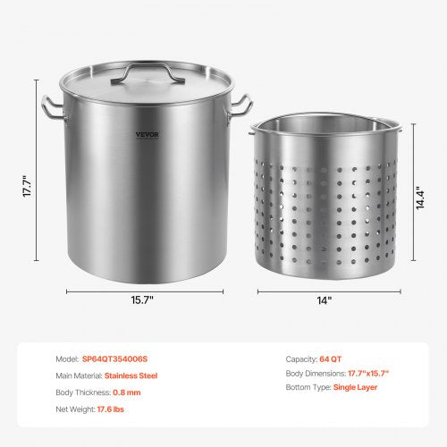 Stainless Steel Stockpot 54L Large Cooking Pots Cookware Sauce Pot with Basket