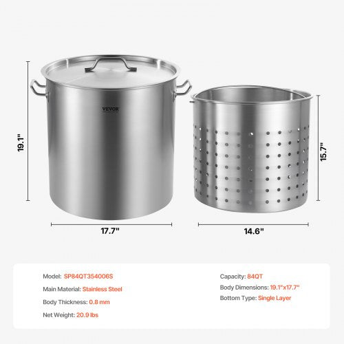 Stainless Steel Stockpot 84 Quart Large Cooking Pots Cookware Sauce Pot