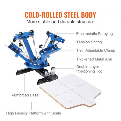 4 Color 1 Station Screen Printing Machine 212x177in 54x45cm Screen