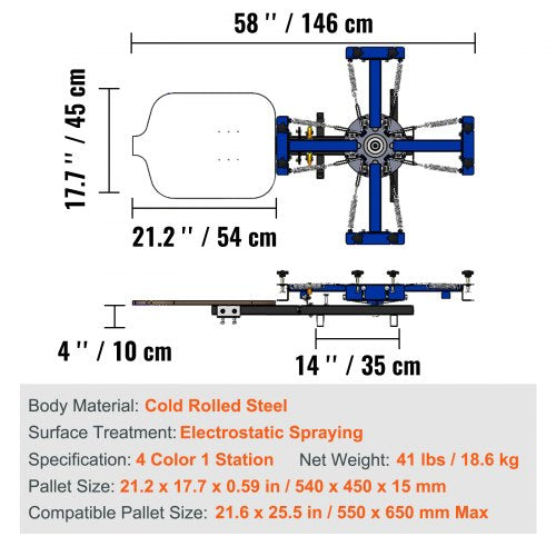4 Color 1 Station Screen Printing Machine 212x177in 54x45cm Screen