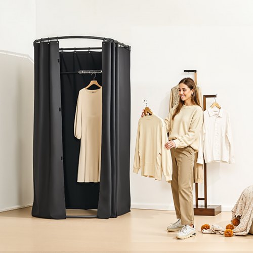 Fitting Room Portable Dressing Room with Thick Polyester Curtains Privacy