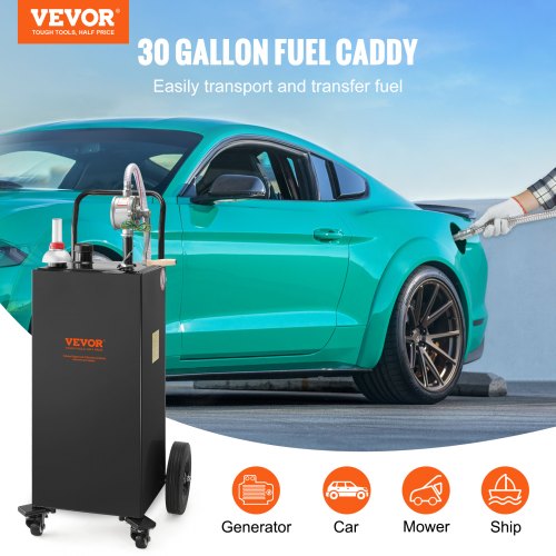 30 Gallon Fuel Caddy Gas Storage Tank 4 Wheels with Manuel Transfer