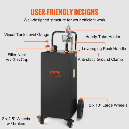 30 Gallon Fuel Caddy Gas Storage Tank 4 Wheels with Manuel Transfer