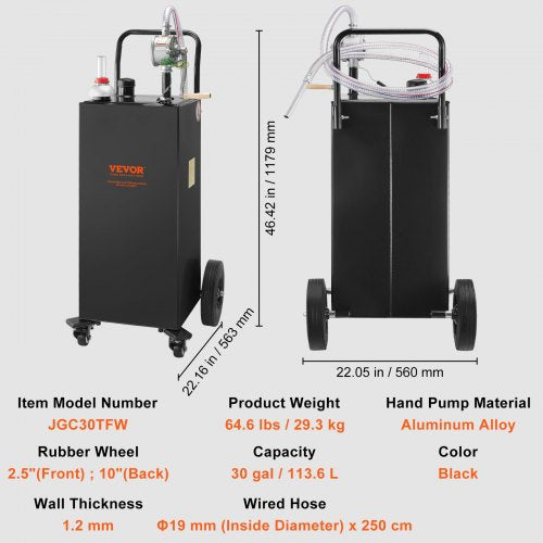 30 Gallon Fuel Caddy Gas Storage Tank 4 Wheels with Manuel Transfer