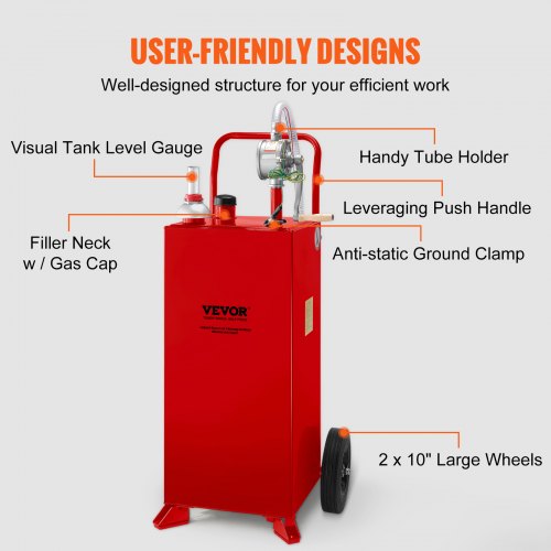 30 Gallon Fuel Caddy Fuel Storage Tank on 2 Wheels Portable Gas Caddy