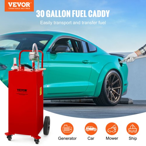 30 Gallon Fuel Caddy Gas Storage Tank 4 Wheels with Manuel Transfer