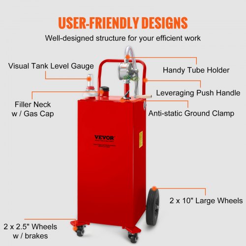 30 Gallon Fuel Caddy Gas Storage Tank 4 Wheels with Manuel Transfer