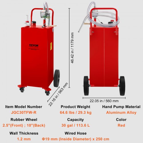 30 Gallon Fuel Caddy Gas Storage Tank 4 Wheels with Manuel Transfer