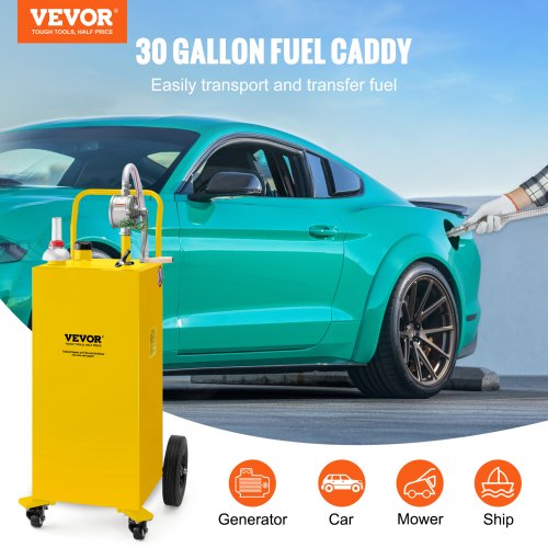 30 Gallon Fuel Caddy Gas Storage Tank 4 Wheels with Manuel Transfer
