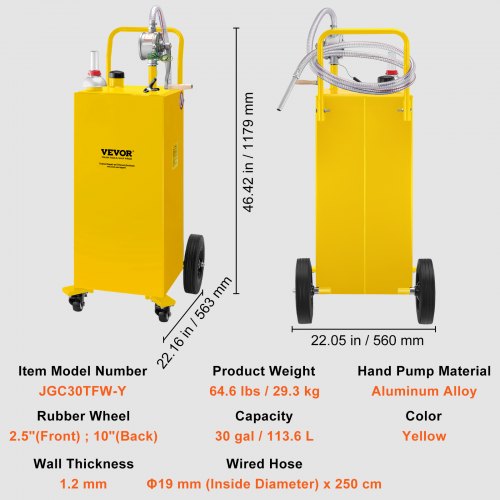 30 Gallon Fuel Caddy Gas Storage Tank 4 Wheels with Manuel Transfer