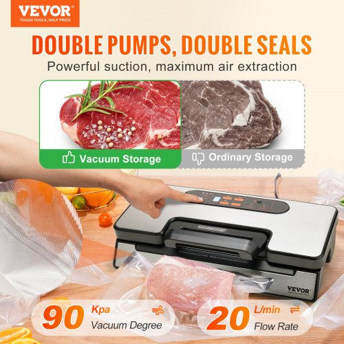 Vacuum Sealer Machine 90Kpa 130W Powerful Dual Pump and Dual Sealing Dry