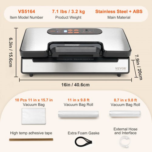 Vacuum Sealer Machine 90Kpa 130W Powerful Dual Pump and Dual Sealing Dry