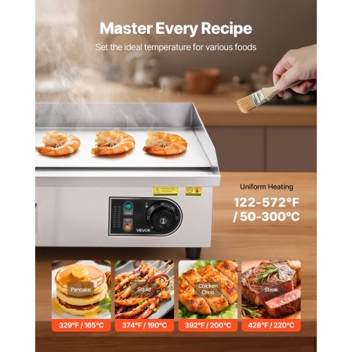 Commercial Electric Griddle 21 X 11.8 Inch 1750W 122570F Adjustable Temp