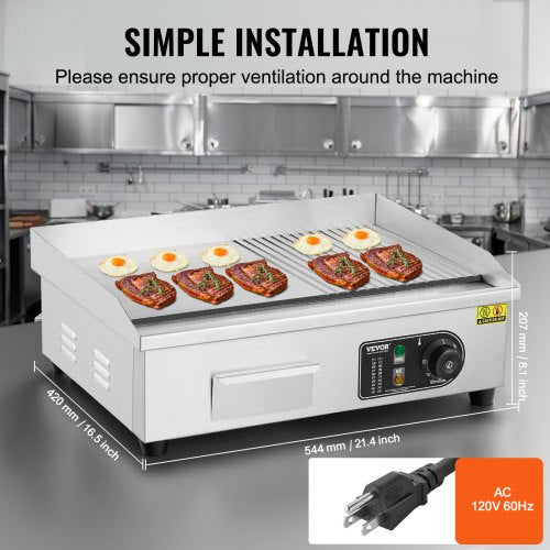 Commercial Electric Griddle 1600W Countertop HalfFlat Top Grill 122572