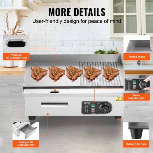 Commercial Electric Griddle 1600W Countertop HalfFlat Top Grill 122572