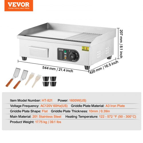 Commercial Electric Griddle 1600W Countertop HalfFlat Top Grill 122572