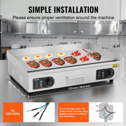 Commercial Electric Griddle 2800W Countertop Flat Top Grill 122572