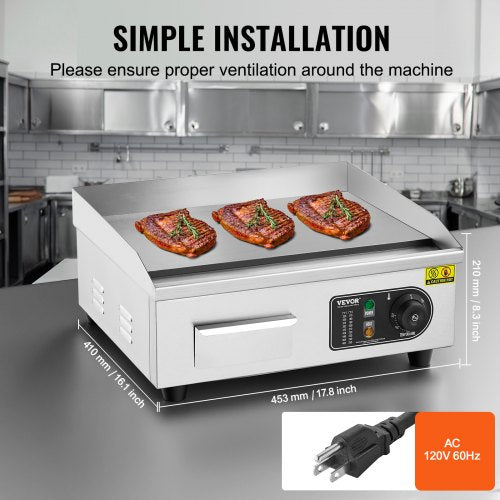 Commercial Electric Griddle 1700W Countertop Flat Top Grill 122572