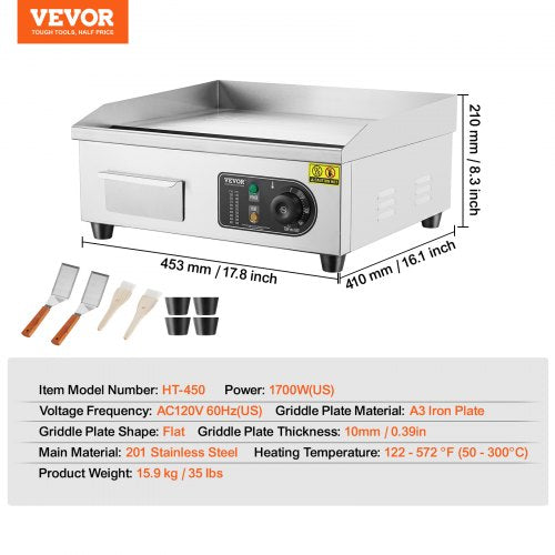 Commercial Electric Griddle 1700W Countertop Flat Top Grill 122572