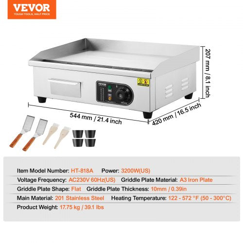 Commercial Electric Griddle 3200W Countertop Flat Top Grill 122572