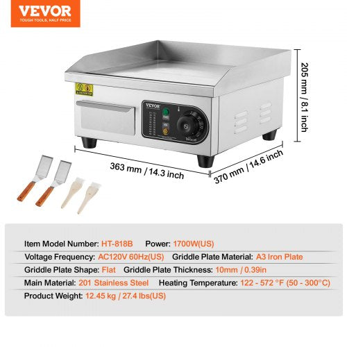 Commercial Electric Griddle 1700W Countertop Flat Top Grill 122572