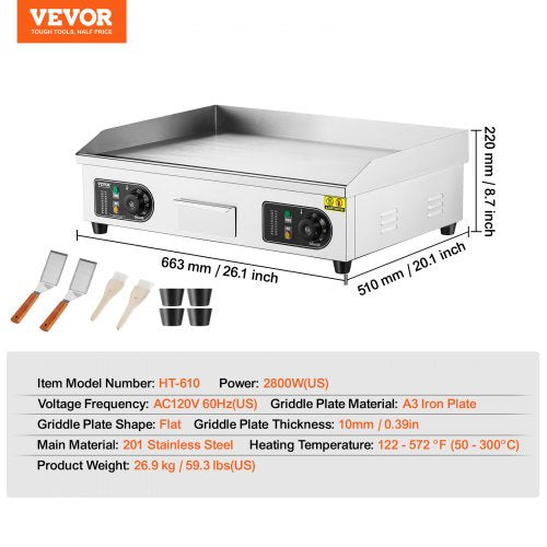 Commercial Electric Griddle 2800W Countertop Flat Top Grill 122572