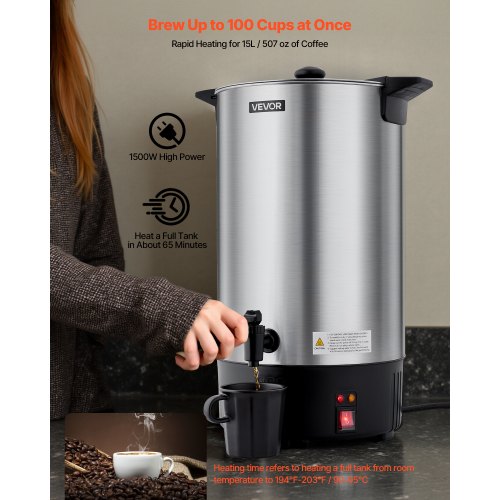 Commercial Coffee Urn 100 Cup 15 L Hot Beverage Dispenser with Dripless