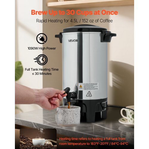 Commercial Coffee Urn 30 Cup 4.5 L Hot Beverage Dispenser with Dripless