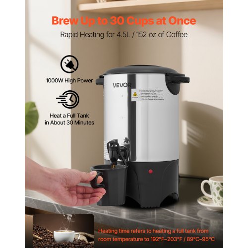Commercial Coffee Urn 30 Cup 4.5 L Hot Beverage Dispenser with Dripless 1