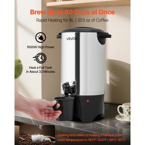 Commercial Coffee Urn 40 Cup 6 L Hot Beverage Dispenser with Dripless 1