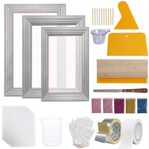 Screen Printing Kit 3 PCS Aluminum Silk Screen Printing Frames 5 Glitters