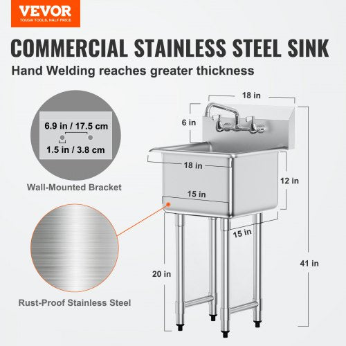 Stainless Steel Prep Utility Sink 1 Compartment Free Standing Small Include