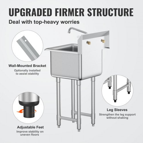 Stainless Steel Prep Utility Sink 1 Compartment Free Standing Small Include