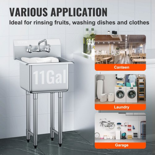 Stainless Steel Prep Utility Sink 1 Compartment Free Standing Small Include