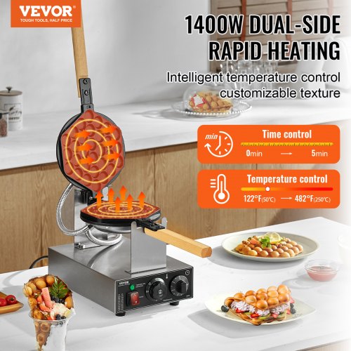 Commercial Bubble Waffle Maker 1400W Egg Pancake Baker Machine NonStick