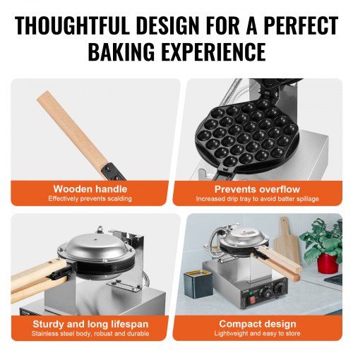 Commercial Bubble Waffle Maker 1400W Egg Pancake Baker Machine NonStick