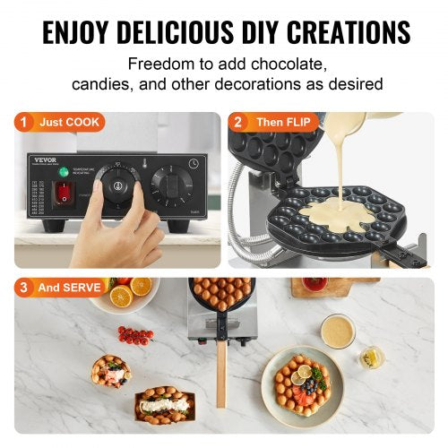 Commercial Bubble Waffle Maker 1400W Egg Pancake Baker Machine NonStick