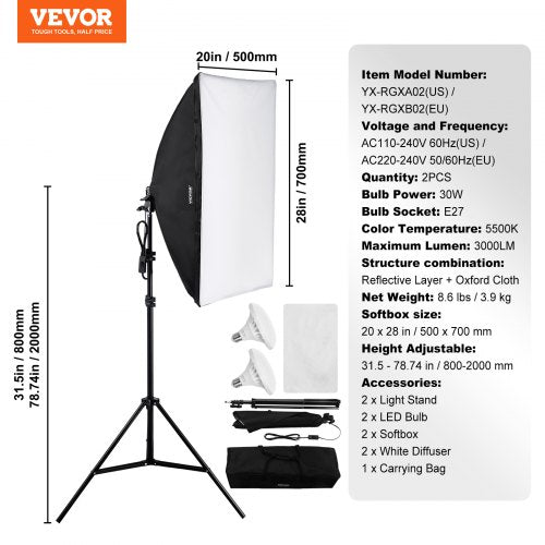 Softbox Lighting Kit 20 x 28 Professional Softbox with 30W 5500K LED