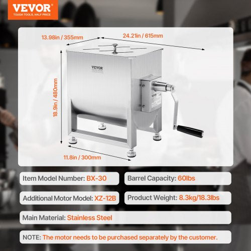 Manual Meat Mixer 60L Fixed Tank Meat Processing EquipmentMixing Max 60LBS