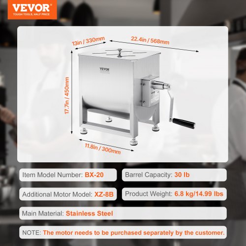 Manual Meat Mixer 30L Fixed Tank Meat Processing EquipmentMixing Max 30LBS