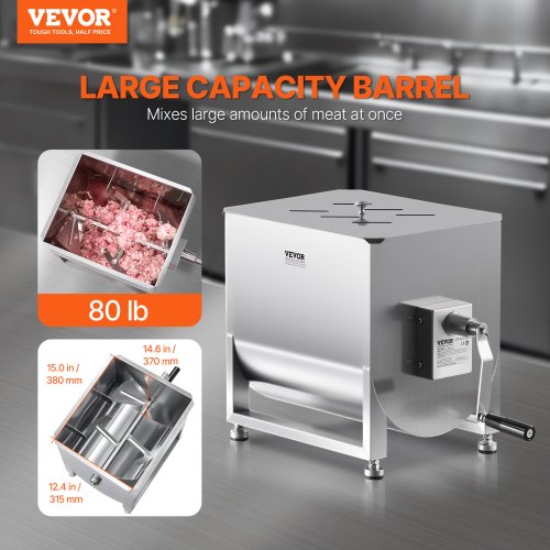 Manual Meat Mixer 80L Fixed Tank Meat Processing EquipmentMixing Max 80LBS