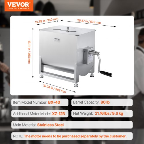 Manual Meat Mixer 80L Fixed Tank Meat Processing EquipmentMixing Max 80LBS