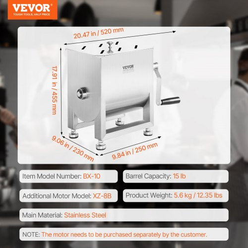 Manual Meat Mixer 15L Fixed Tank Meat Processing EquipmentMixing Max 15LBS