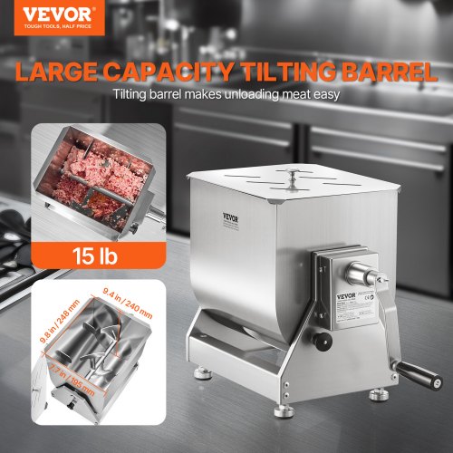 Manual Meat Mixer 15L Tilt Tank Meat Processing EquipmentMixing Max 15LBS