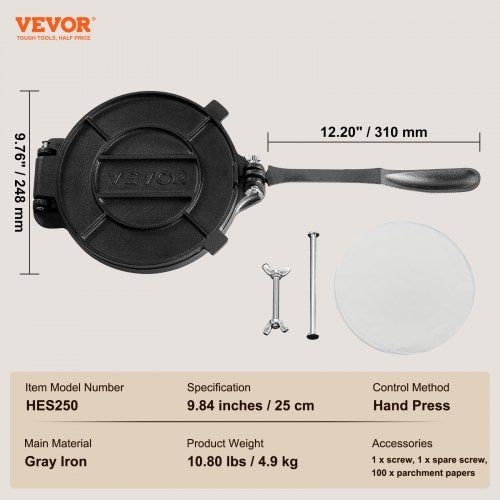 Tortilla Press 10 Inch Tortilla and Roti Maker Cast Iron Heavy Duty