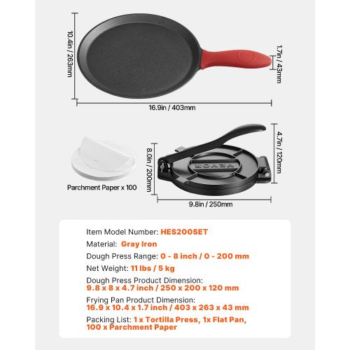 Tortilla Press 8 Inch Cast Iron Tortilla and Roti Maker Heavy Duty