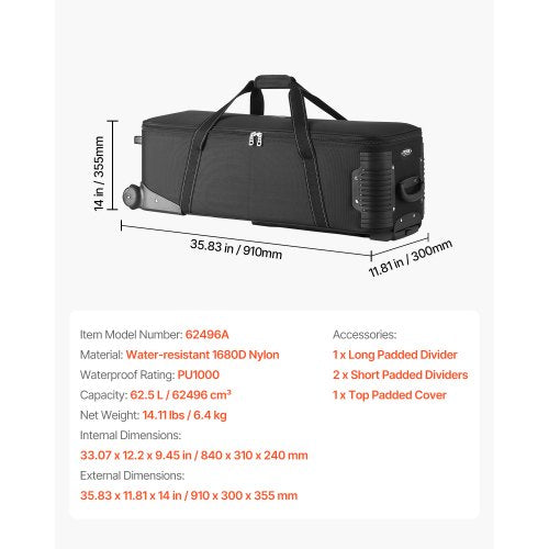 Studio Equipment Trolley Case 3583 x 1181 x 14 in 91 x 30 x 35.5 cm