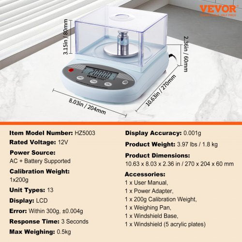 Analytical Balance 500 gram x 0001g Accuracy High Precision Lab Scale 13